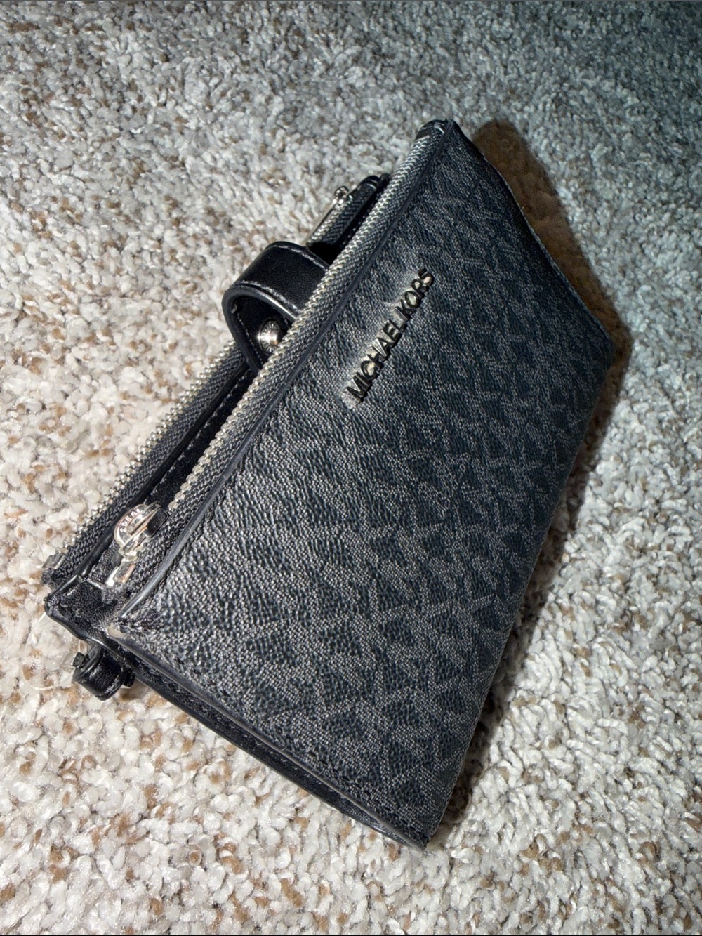 Michael Kors Black Logo-Print Zip Card Wallet